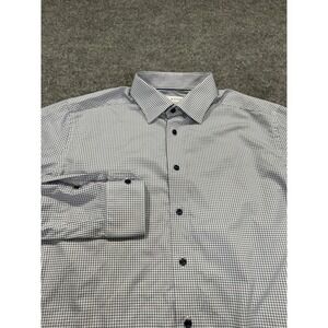 Eton Dress Shirt Mens 17.5 Blue Geometric Contemporary Long Sleeve Button Up